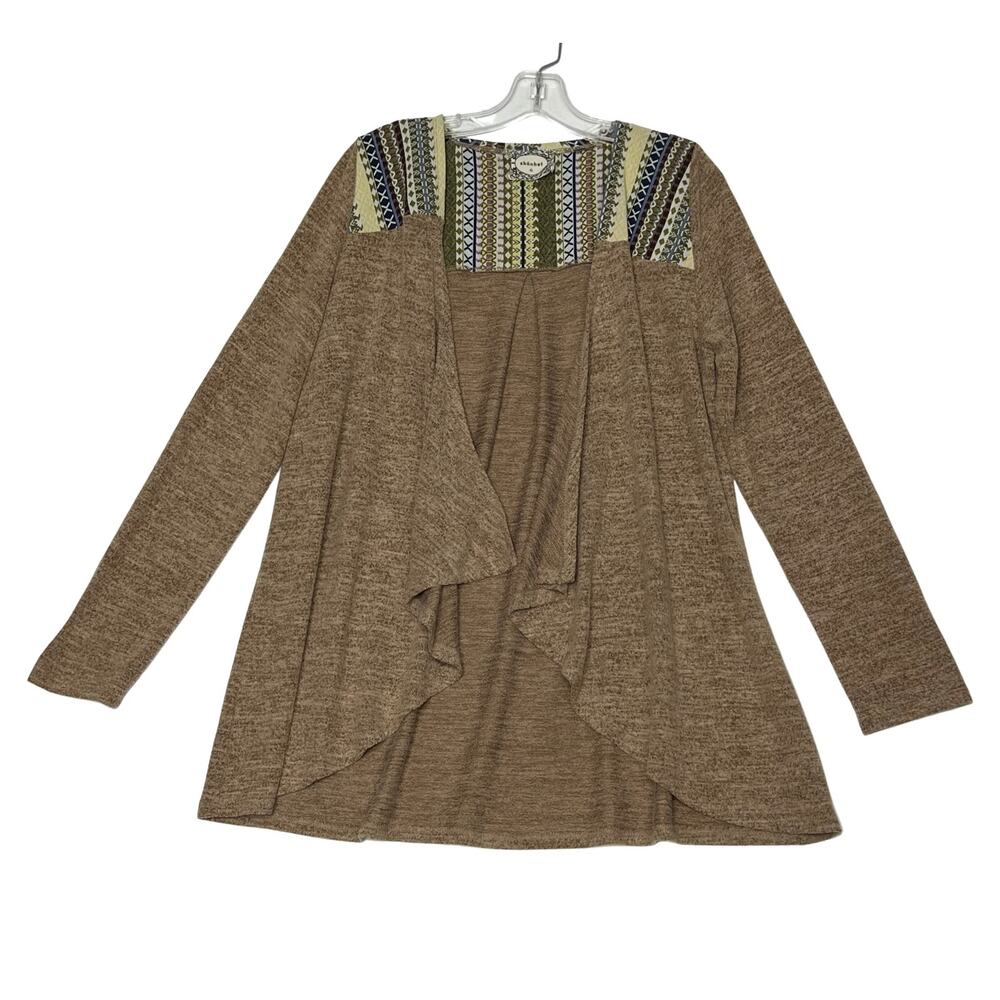 Skonhet Long Sleeve Open Front Cardigan Brown Woemns XL Embroidered Lightweight
